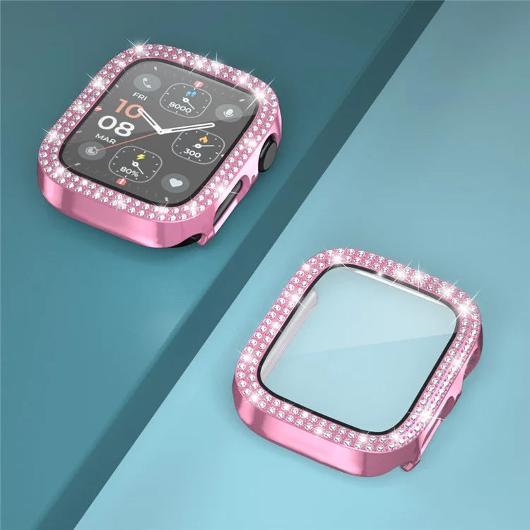 For Apple Watch Series 4  /  5  /  6  /  SE  /  SE (2022) 40mm Rhinestone Decor Electroplating PC Watch Case with Tempered Glass Film