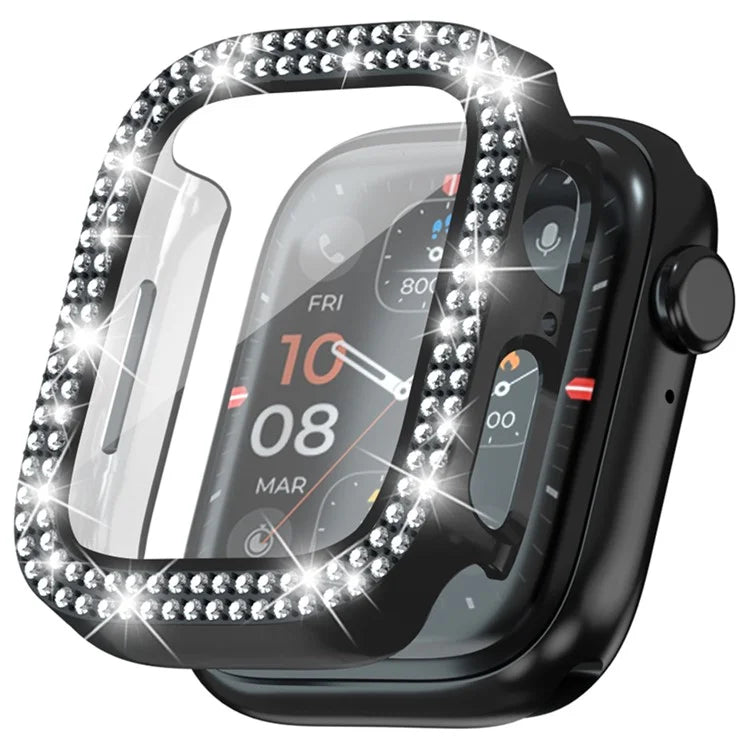 For Apple Watch Series 4  /  5  /  6  /  SE  /  SE (2022) 40mm Rhinestone Decor Electroplating PC Watch Case with Tempered Glass Film