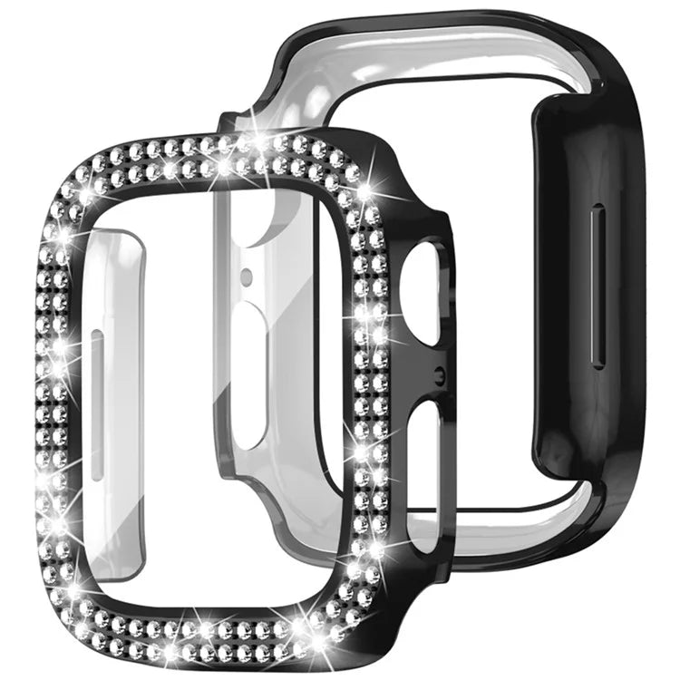 For Apple Watch Series 4  /  5  /  6  /  SE  /  SE (2022) 40mm Rhinestone Decor Electroplating PC Watch Case with Tempered Glass Film