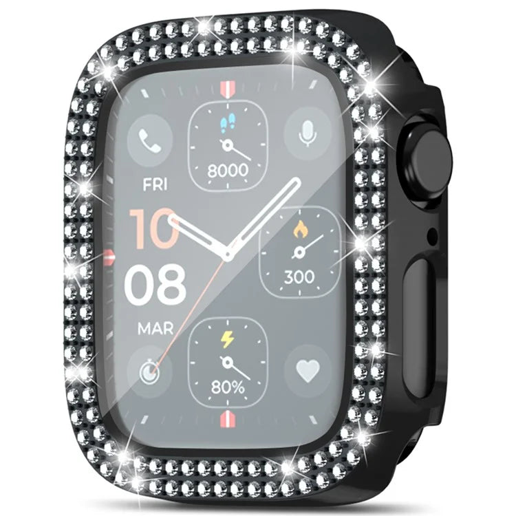 For Apple Watch Series 4  /  5  /  6  /  SE  /  SE (2022) 40mm Rhinestone Decor Electroplating PC Watch Case with Tempered Glass Film