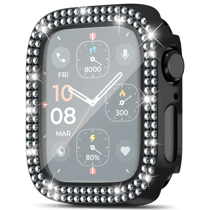 For Apple Watch Series 4  /  5  /  6  /  SE  /  SE (2022) 40mm Rhinestone Decor Electroplating PC Watch Case with Tempered Glass Film