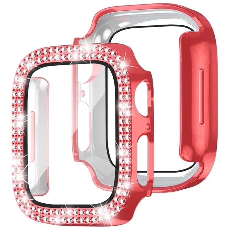 For Apple Watch Series 4  /  5  /  6  /  SE  /  SE (2022) 40mm Rhinestone Decor Electroplating PC Watch Case with Tempered Glass Film