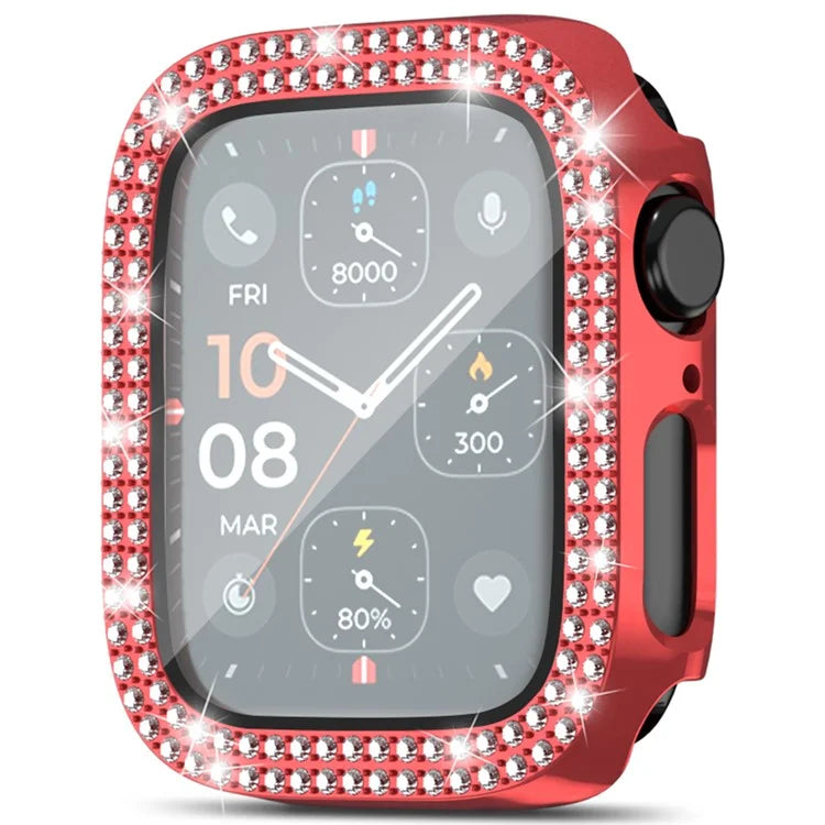 For Apple Watch Series 4  /  5  /  6  /  SE  /  SE (2022) 40mm Rhinestone Decor Electroplating PC Watch Case with Tempered Glass Film