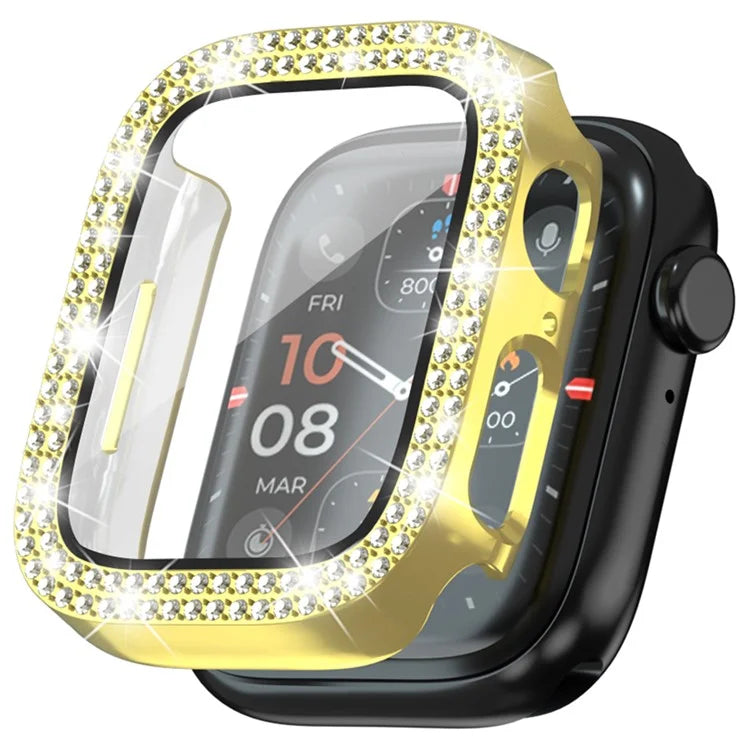 For Apple Watch Series 4  /  5  /  6  /  SE  /  SE (2022) 40mm Rhinestone Decor Electroplating PC Watch Case with Tempered Glass Film