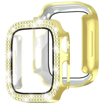 For Apple Watch Series 4  /  5  /  6  /  SE  /  SE (2022) 40mm Rhinestone Decor Electroplating PC Watch Case with Tempered Glass Film