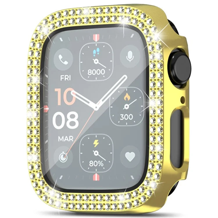 For Apple Watch Series 4  /  5  /  6  /  SE  /  SE (2022) 40mm Rhinestone Decor Electroplating PC Watch Case with Tempered Glass Film