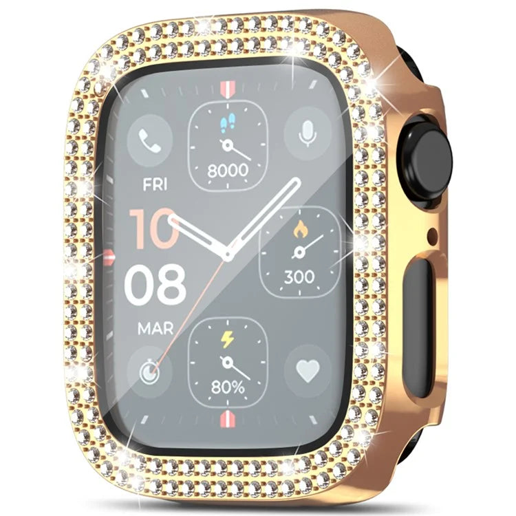 For Apple Watch Series 4  /  5  /  6  /  SE  /  SE (2022) 40mm Rhinestone Decor Electroplating PC Watch Case with Tempered Glass Film