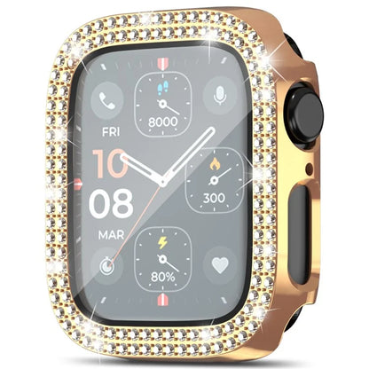 For Apple Watch Series 4  /  5  /  6  /  SE  /  SE (2022) 40mm Rhinestone Decor Electroplating PC Watch Case with Tempered Glass Film