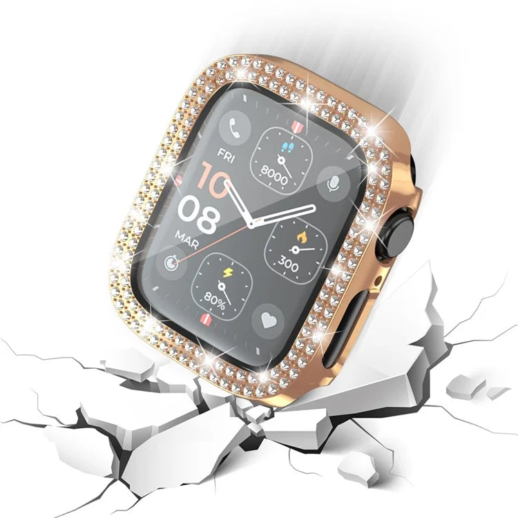 For Apple Watch Series 4  /  5  /  6  /  SE  /  SE (2022) 40mm Rhinestone Decor Electroplating PC Watch Case with Tempered Glass Film