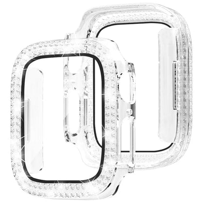For Apple Watch Series 4  /  5  /  6  /  SE  /  SE (2022) 40mm Rhinestone Decor Electroplating PC Watch Case with Tempered Glass Film