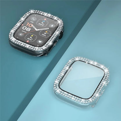 For Apple Watch Series 4  /  5  /  6  /  SE  /  SE (2022) 40mm Rhinestone Decor Electroplating PC Watch Case with Tempered Glass Film