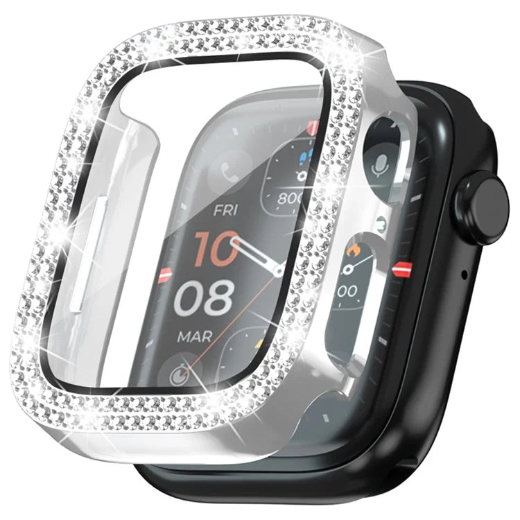 For Apple Watch Series 4  /  5  /  6  /  SE  /  SE (2022) 40mm Rhinestone Decor Electroplating PC Watch Case with Tempered Glass Film