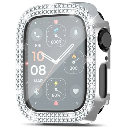 For Apple Watch Series 4  /  5  /  6  /  SE  /  SE (2022) 40mm Rhinestone Decor Electroplating PC Watch Case with Tempered Glass Film