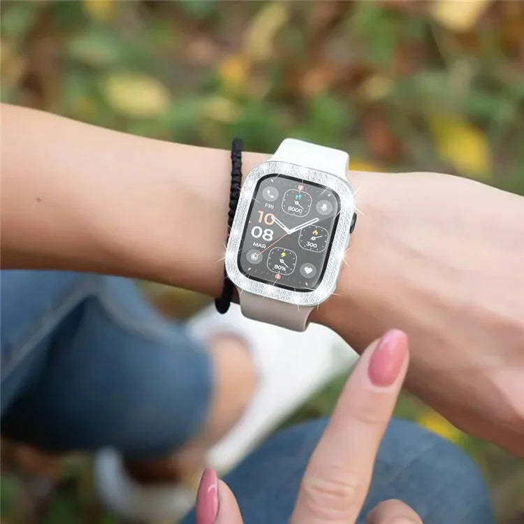 For Apple Watch Series 4  /  5  /  6  /  SE  /  SE (2022) 40mm Rhinestone Decor Electroplating PC Watch Case with Tempered Glass Film
