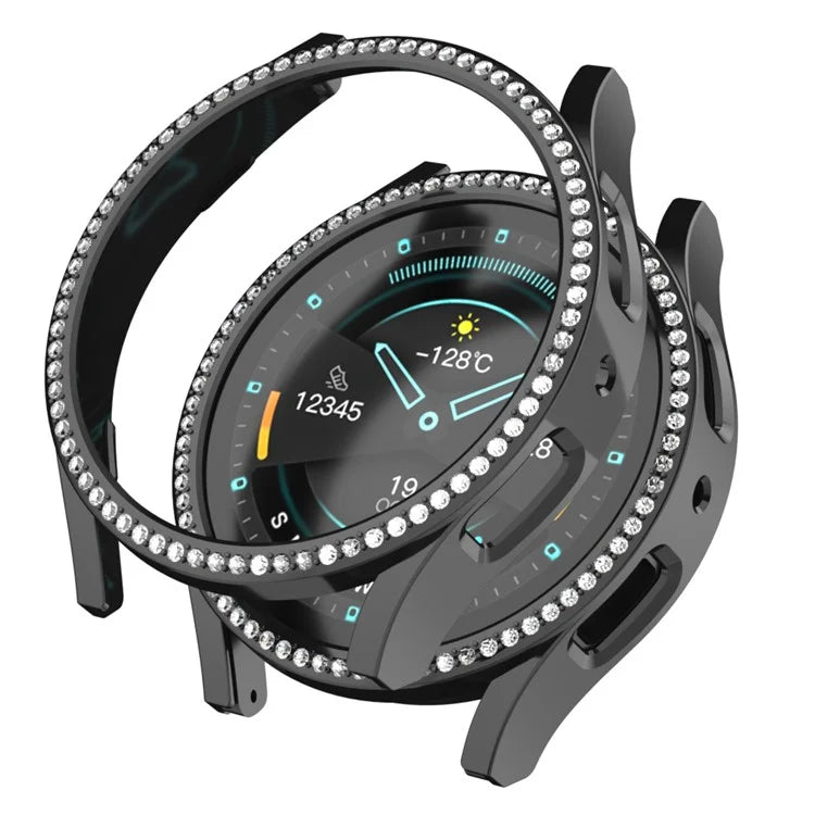 For Samsung Galaxy Watch7 44mm PC Watch Case Rhinestone Decor Hollow-Out Cover