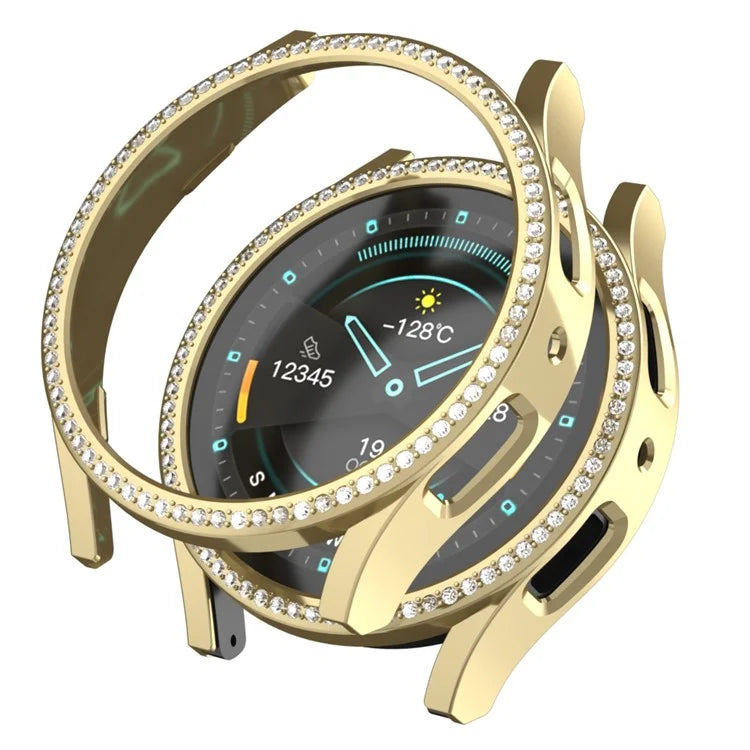 For Samsung Galaxy Watch7 44mm PC Watch Case Rhinestone Decor Hollow-Out Cover