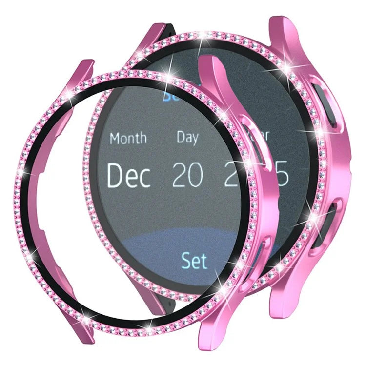 For Samsung Galaxy Watch7 44mm PC Watch Case Rhinestone Decor Cover with Tempered Glass Film