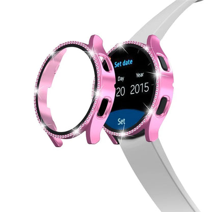 For Samsung Galaxy Watch7 44mm PC Watch Case Rhinestone Decor Cover with Tempered Glass Film