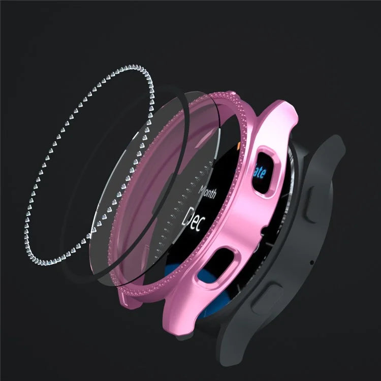 For Samsung Galaxy Watch7 44mm PC Watch Case Rhinestone Decor Cover with Tempered Glass Film