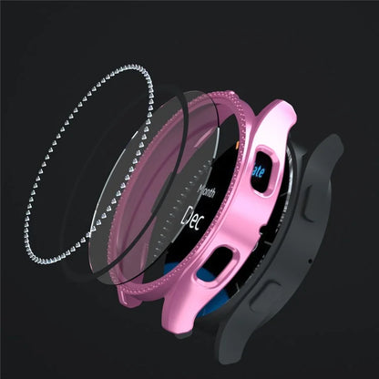 For Samsung Galaxy Watch7 44mm PC Watch Case Rhinestone Decor Cover with Tempered Glass Film
