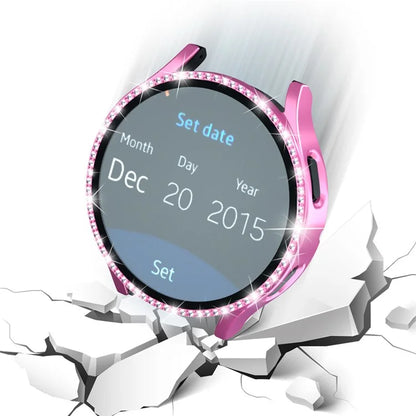 For Samsung Galaxy Watch7 44mm PC Watch Case Rhinestone Decor Cover with Tempered Glass Film