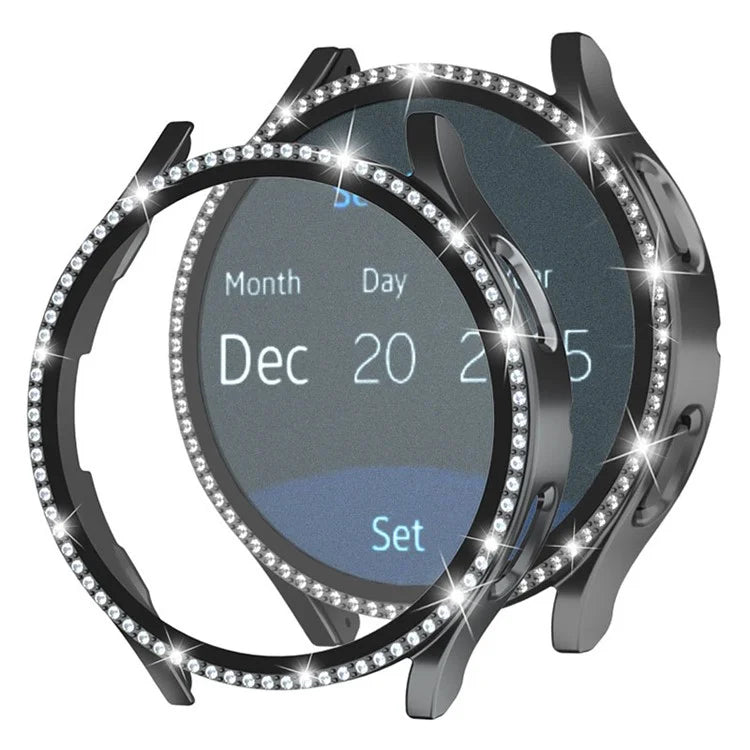 For Samsung Galaxy Watch7 44mm PC Watch Case Rhinestone Decor Cover with Tempered Glass Film