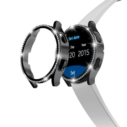 For Samsung Galaxy Watch7 44mm PC Watch Case Rhinestone Decor Cover with Tempered Glass Film