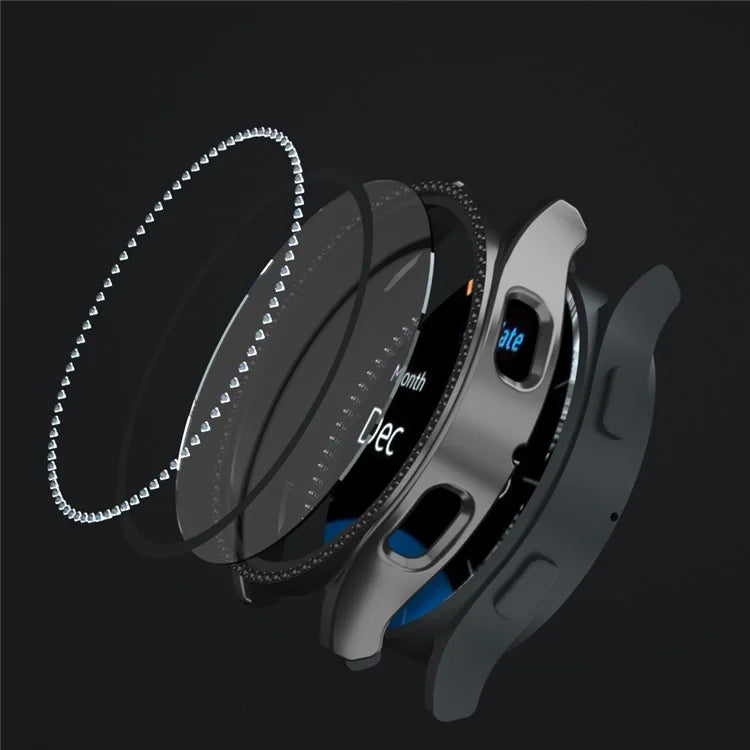 For Samsung Galaxy Watch7 44mm PC Watch Case Rhinestone Decor Cover with Tempered Glass Film