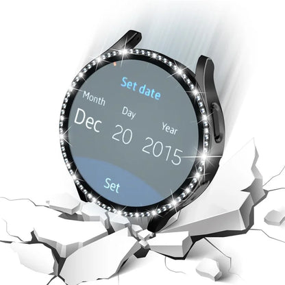 For Samsung Galaxy Watch7 44mm PC Watch Case Rhinestone Decor Cover with Tempered Glass Film