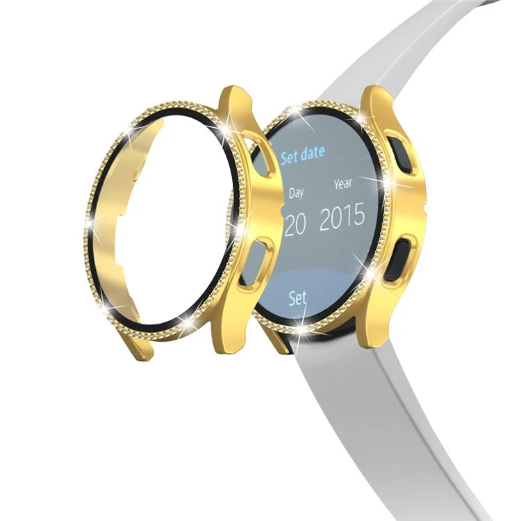 For Samsung Galaxy Watch7 44mm PC Watch Case Rhinestone Decor Cover with Tempered Glass Film