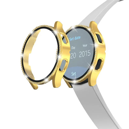 For Samsung Galaxy Watch7 44mm PC Watch Case Rhinestone Decor Cover with Tempered Glass Film