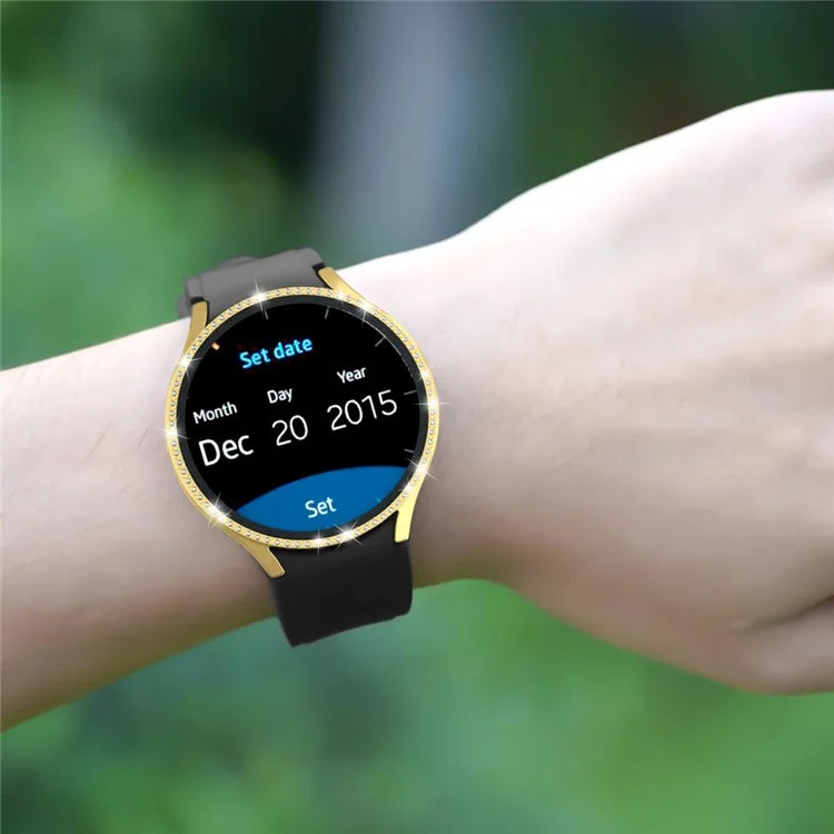 For Samsung Galaxy Watch7 44mm PC Watch Case Rhinestone Decor Cover with Tempered Glass Film