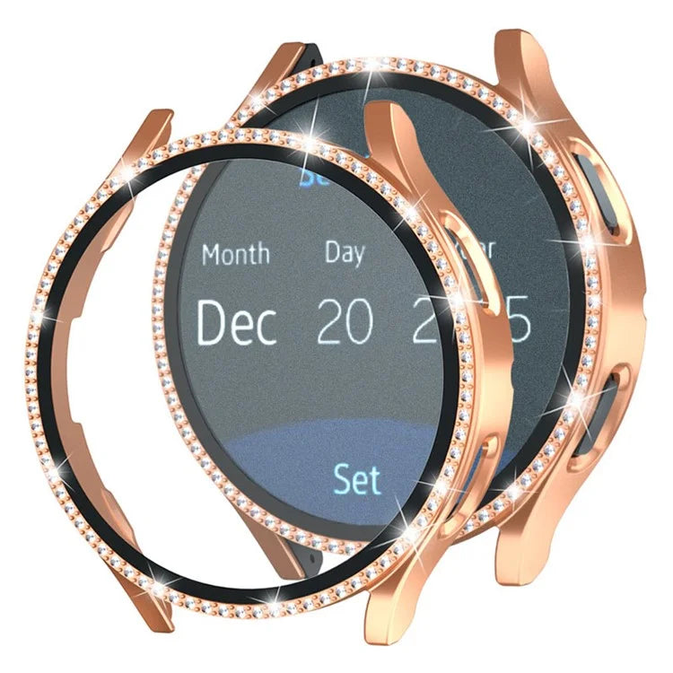 For Samsung Galaxy Watch7 44mm PC Watch Case Rhinestone Decor Cover with Tempered Glass Film