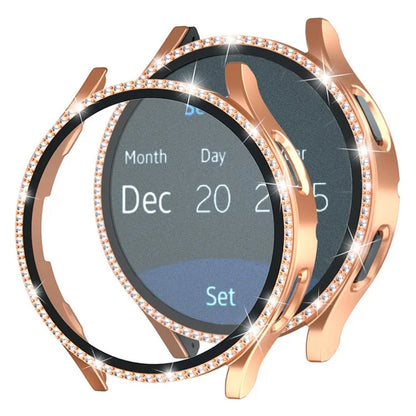 For Samsung Galaxy Watch7 44mm PC Watch Case Rhinestone Decor Cover with Tempered Glass Film