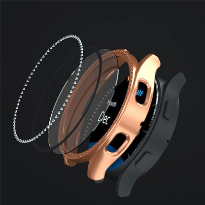 For Samsung Galaxy Watch7 44mm PC Watch Case Rhinestone Decor Cover with Tempered Glass Film