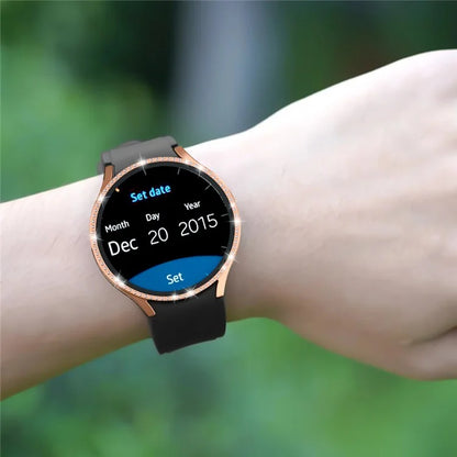 For Samsung Galaxy Watch7 44mm PC Watch Case Rhinestone Decor Cover with Tempered Glass Film