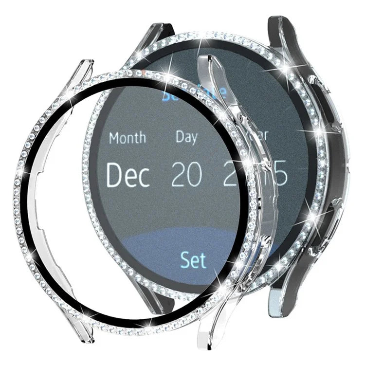 For Samsung Galaxy Watch7 44mm PC Watch Case Rhinestone Decor Cover with Tempered Glass Film
