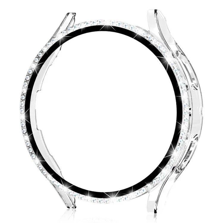 For Samsung Galaxy Watch7 44mm PC Watch Case Rhinestone Decor Cover with Tempered Glass Film