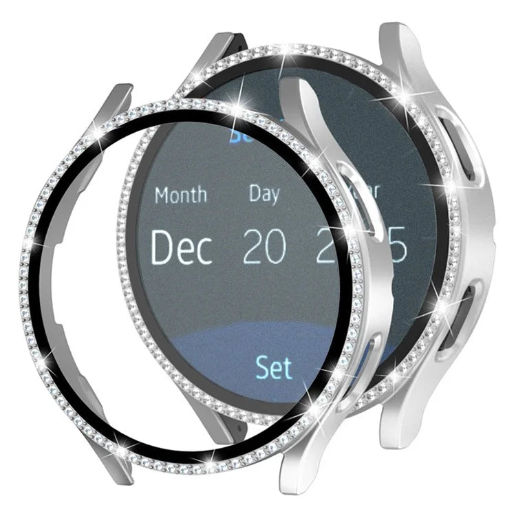 For Samsung Galaxy Watch7 44mm PC Watch Case Rhinestone Decor Cover with Tempered Glass Film