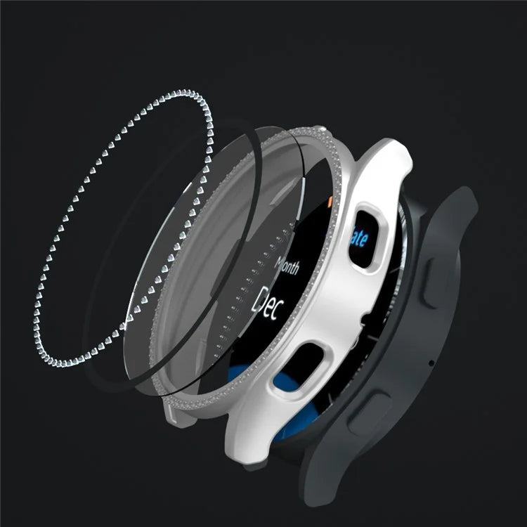For Samsung Galaxy Watch7 44mm PC Watch Case Rhinestone Decor Cover with Tempered Glass Film