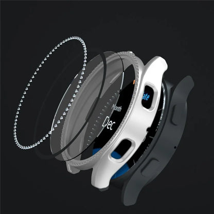 For Samsung Galaxy Watch7 44mm PC Watch Case Rhinestone Decor Cover with Tempered Glass Film