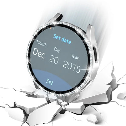 For Samsung Galaxy Watch7 44mm PC Watch Case Rhinestone Decor Cover with Tempered Glass Film