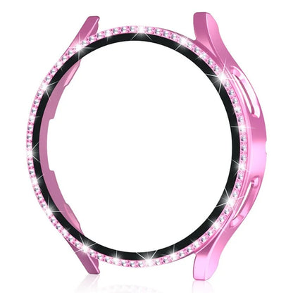 For Samsung Galaxy Watch7 40mm PC Watch Case Rhinestone Decor Cover with Tempered Glass Film