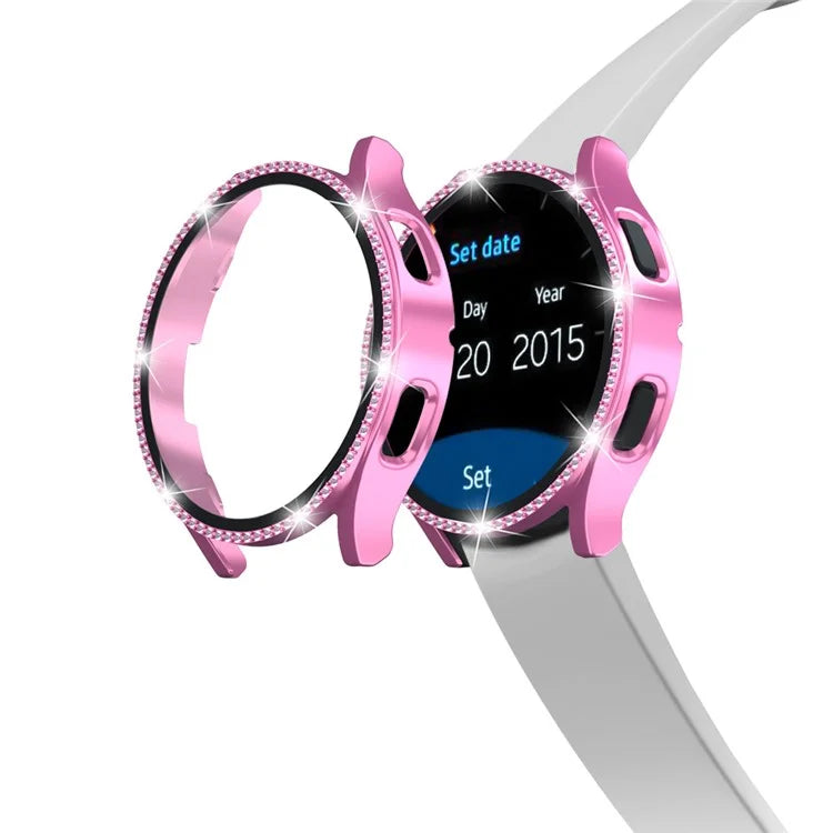 For Samsung Galaxy Watch7 40mm PC Watch Case Rhinestone Decor Cover with Tempered Glass Film