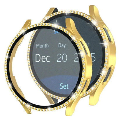 For Samsung Galaxy Watch7 40mm PC Watch Case Rhinestone Decor Cover with Tempered Glass Film