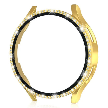 For Samsung Galaxy Watch7 40mm PC Watch Case Rhinestone Decor Cover with Tempered Glass Film
