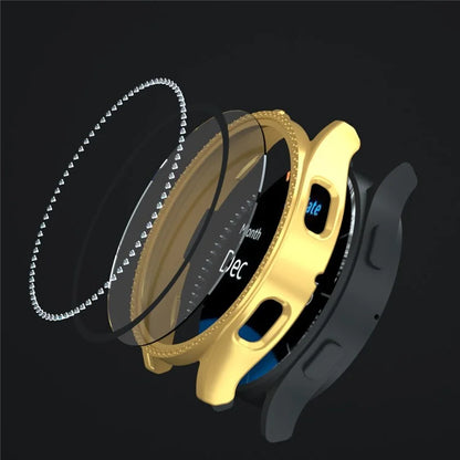 For Samsung Galaxy Watch7 40mm PC Watch Case Rhinestone Decor Cover with Tempered Glass Film