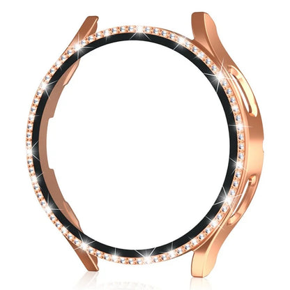 For Samsung Galaxy Watch7 40mm PC Watch Case Rhinestone Decor Cover with Tempered Glass Film
