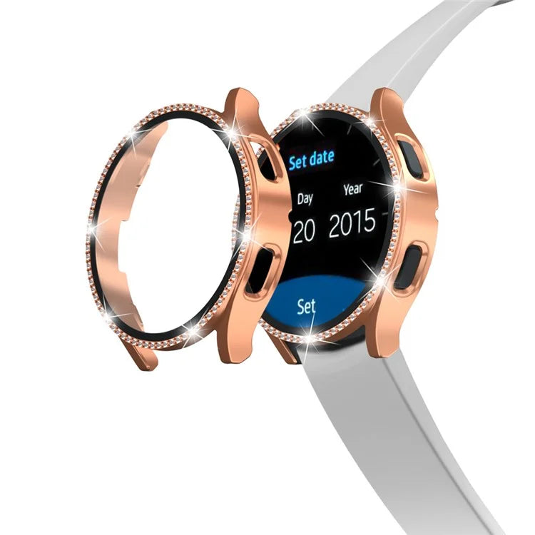For Samsung Galaxy Watch7 40mm PC Watch Case Rhinestone Decor Cover with Tempered Glass Film