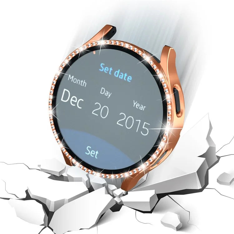 For Samsung Galaxy Watch7 40mm PC Watch Case Rhinestone Decor Cover with Tempered Glass Film
